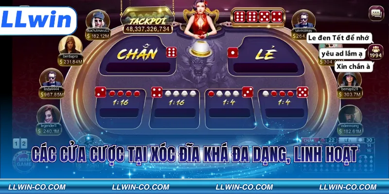 Các cửa cược tại xóc đĩa khá đa dạng, linh hoạt